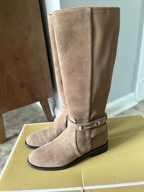 Michael Kors Carson flat Tall Suede Riding Boots in Driftwood